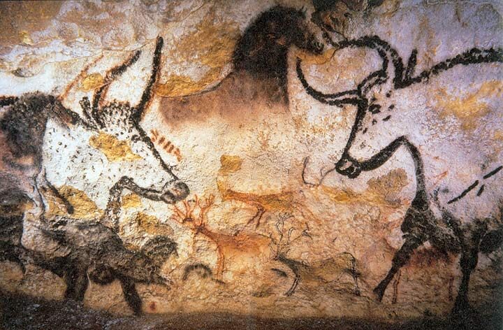 Parietal painting from the Lascaux cave depicting animals