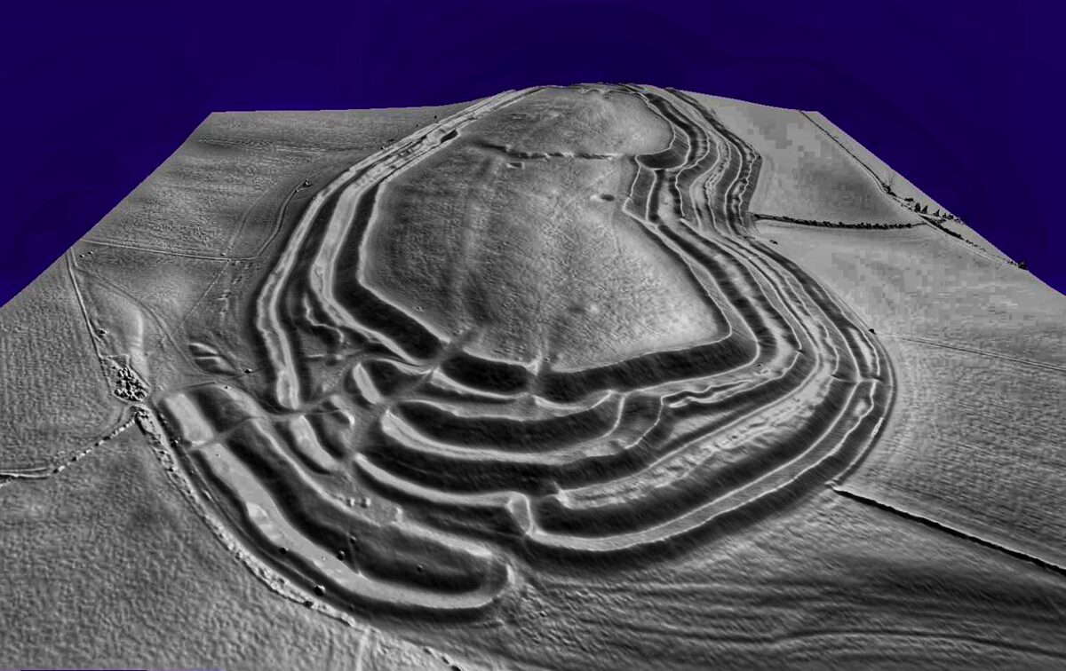 LiDAR view of a fortified site's relief, ditches and banks revealed beneath vegetation