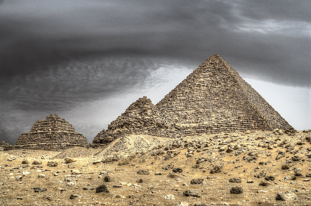 The pyramid of Menkaure at Giza with its three subsidiary pyramids