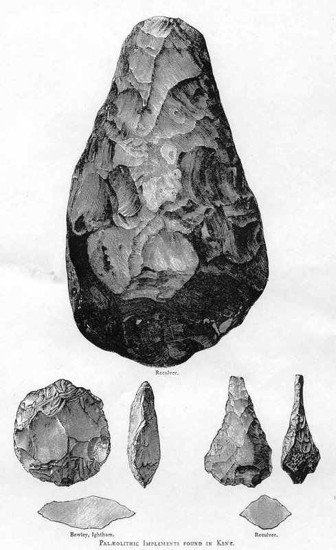 Bifaces et outils acheuleens en silex tailles par Homo erectus