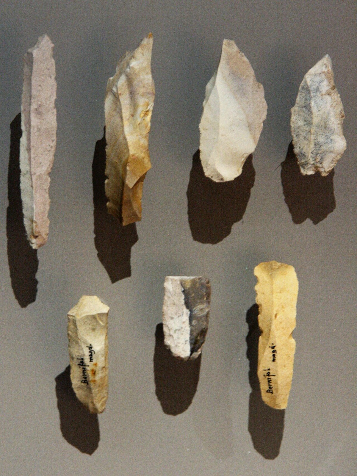 Upper Palaeolithic burins and blades (Bernifal, Meyrals, Dordogne)