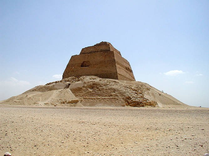 The pyramid of Meidum, an enigmatic stone tower rising from rubble