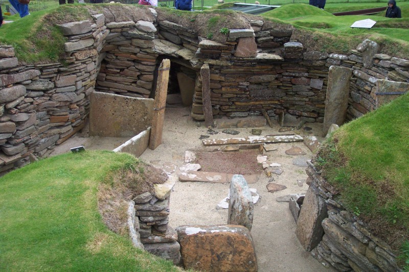Interior view of Skara Brae Neolithic village in Scotland
