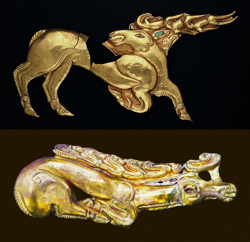 Plaques en or scythes en forme de cerf, art animalier des steppes