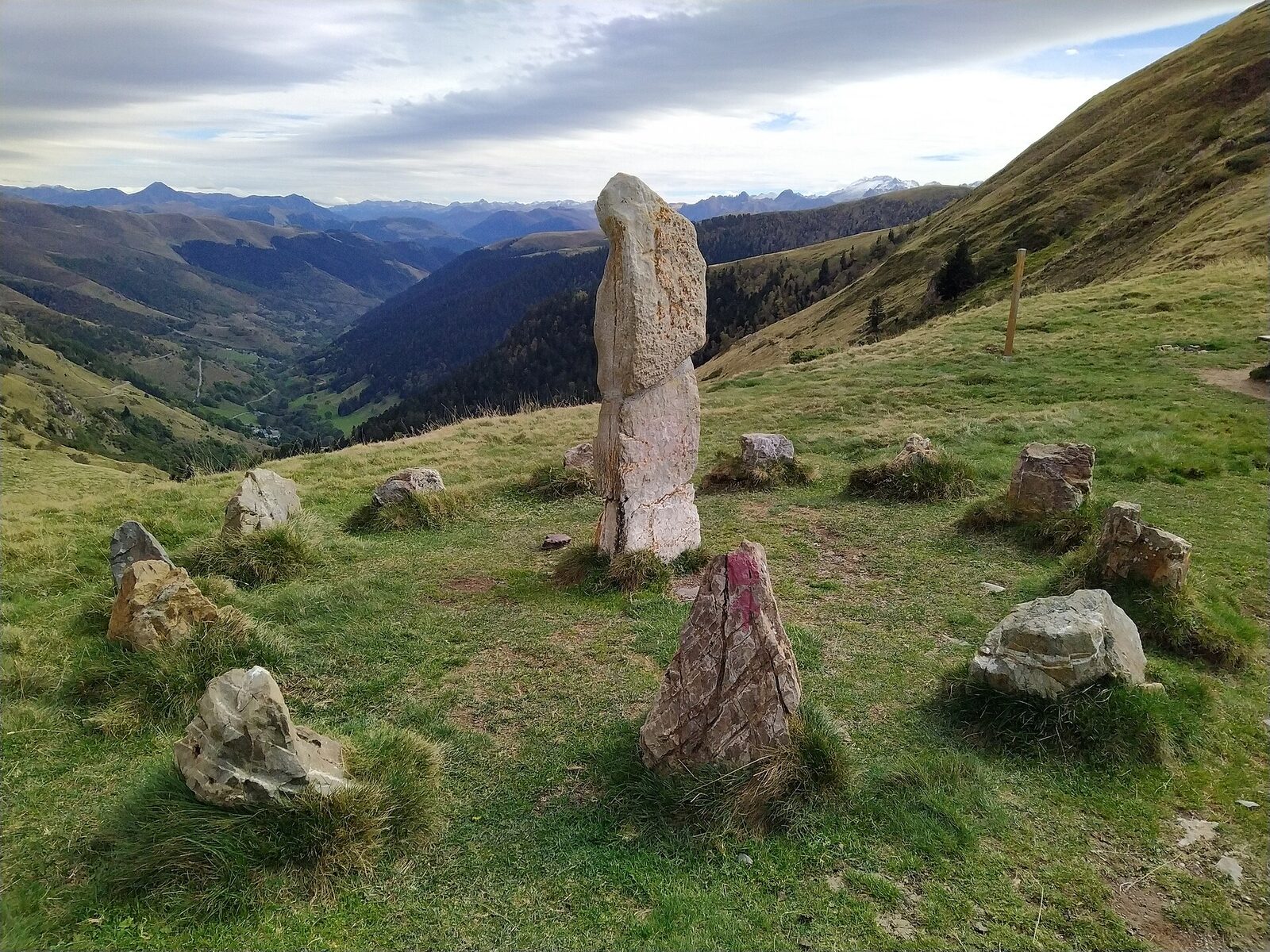 A cromlech, a circle of standing stones, on a Pyrenean pass