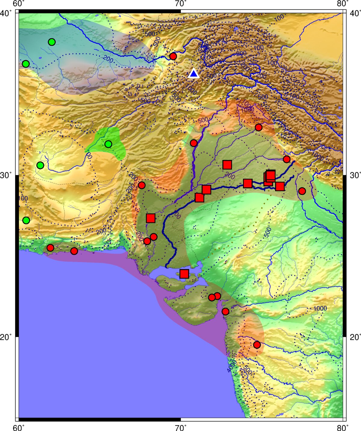 Map of the area of the Indus Civilisation and its main sites