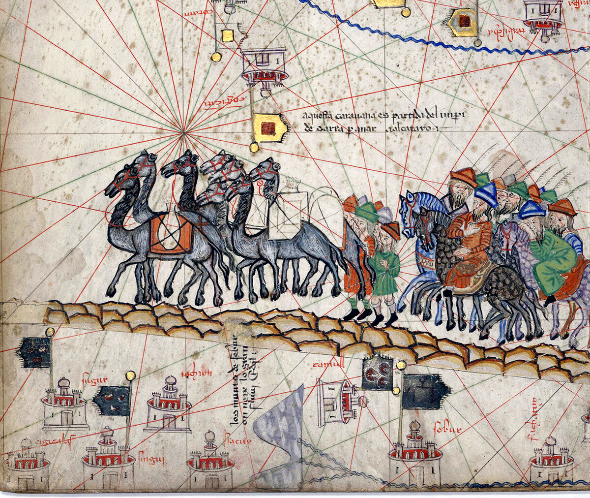 Caravane sur la Route de la Soie, Atlas catalan (1375)