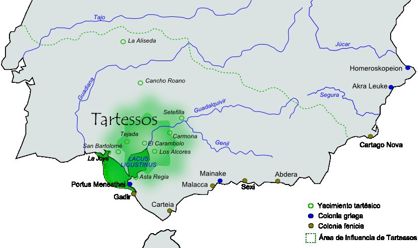 Carte de la region de Tartessos dans la peninsule Iberique, Andalousie occidentale