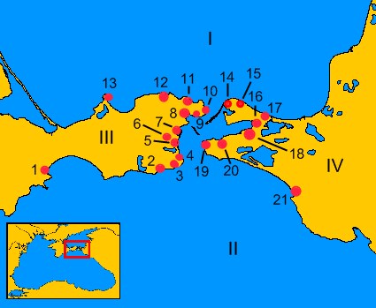 Carte des villes et colonies grecques autour de la mer Noire et du royaume du Bosphore